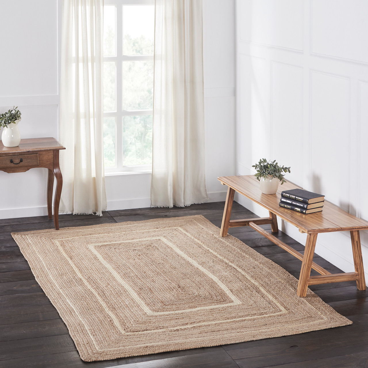 VHC Brands Braided Area Rug - Natural & Creme Jute Rug Oval w/ Pad 60x96