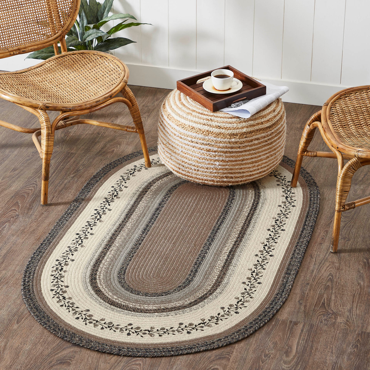 VHC Brands - Floral Vine Jute Oval Rug with Pad 36x60