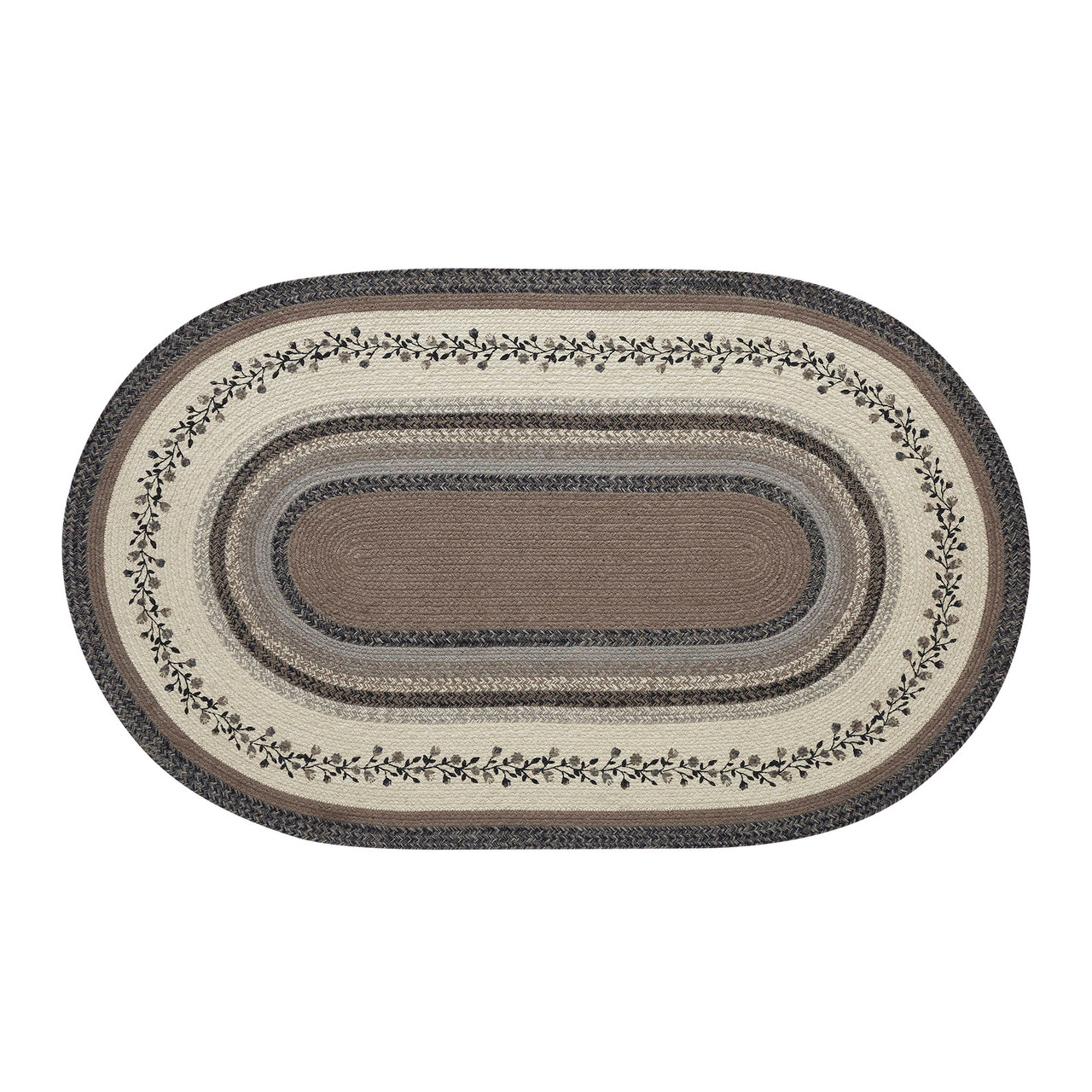 Vining Florals Braided Oval Rug with Included Rug Pad