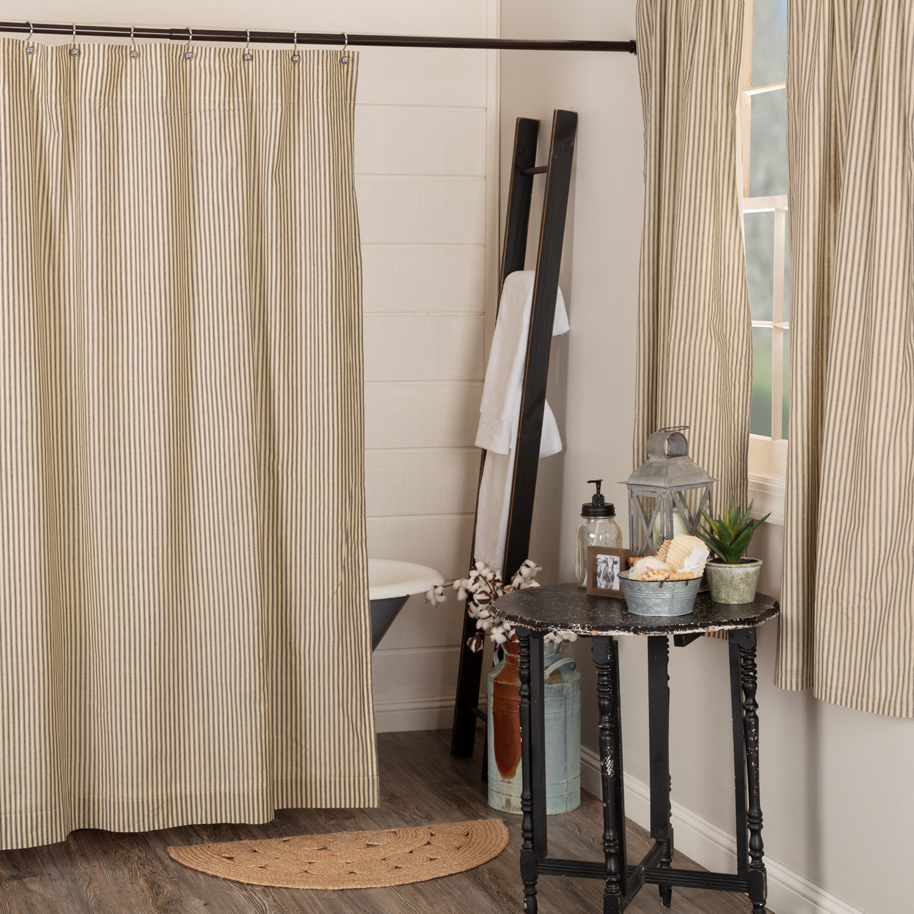 VHC Brands Sawyer Mill Ticking Stripe Shower Curtain - Thumbnail 2