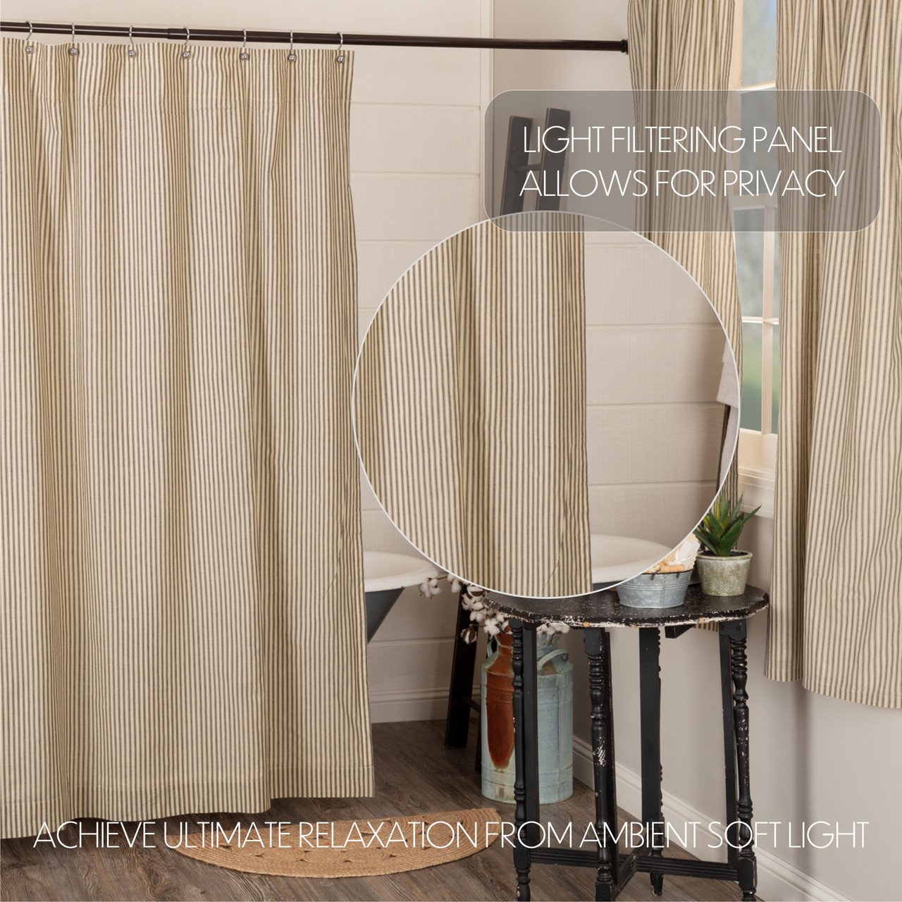 VHC Brands Sawyer Mill Ticking Stripe Shower Curtain - Thumbnail 5