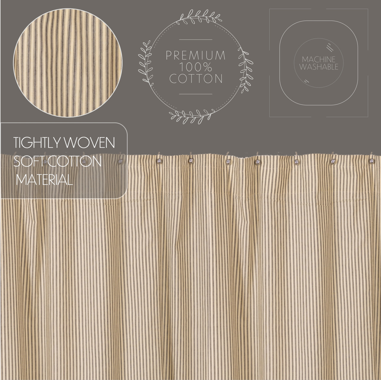 VHC Brands Sawyer Mill Ticking Stripe Shower Curtain - Thumbnail 4