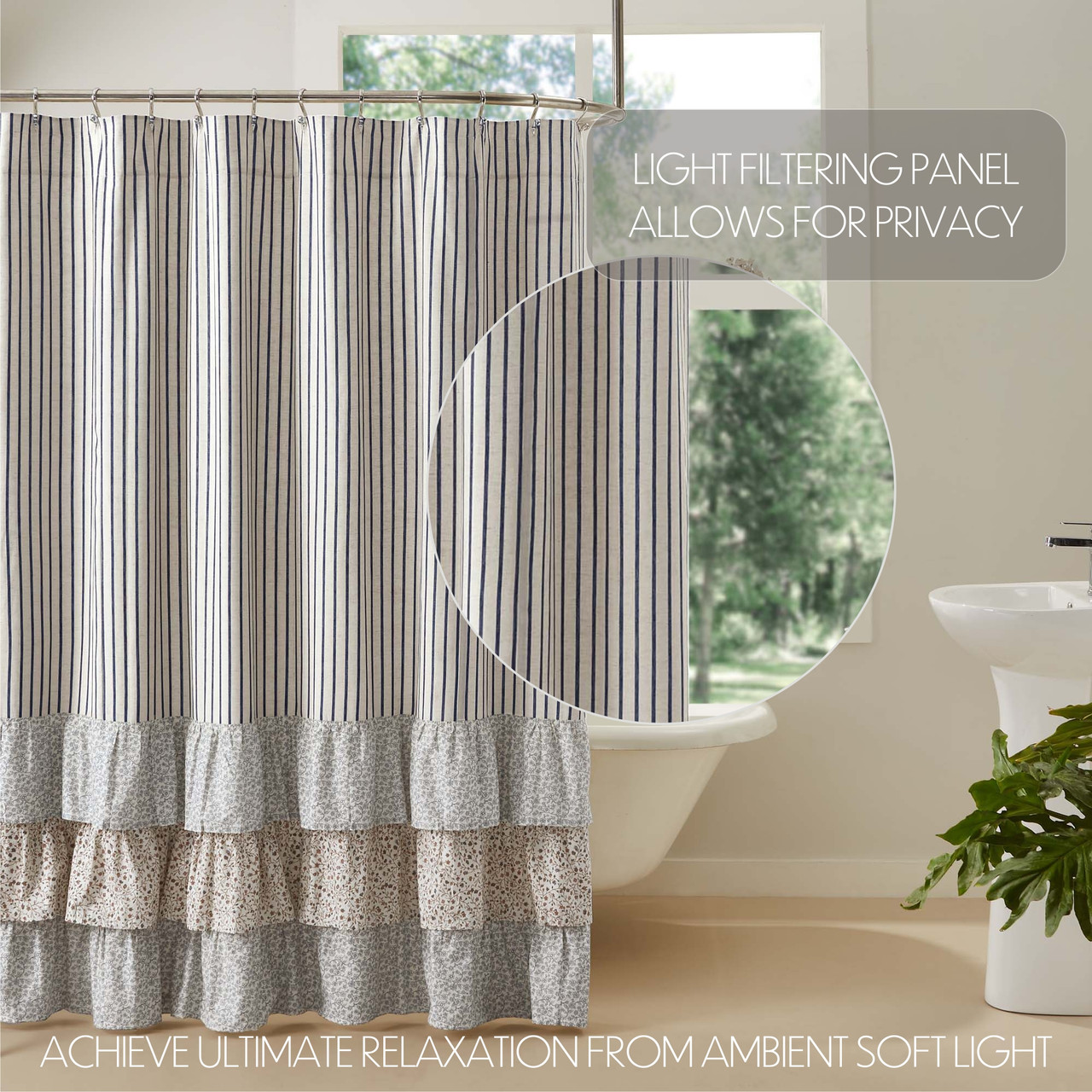 VHC Brands Kaila Ticking Stripe Shower Curtain - Thumbnail 5