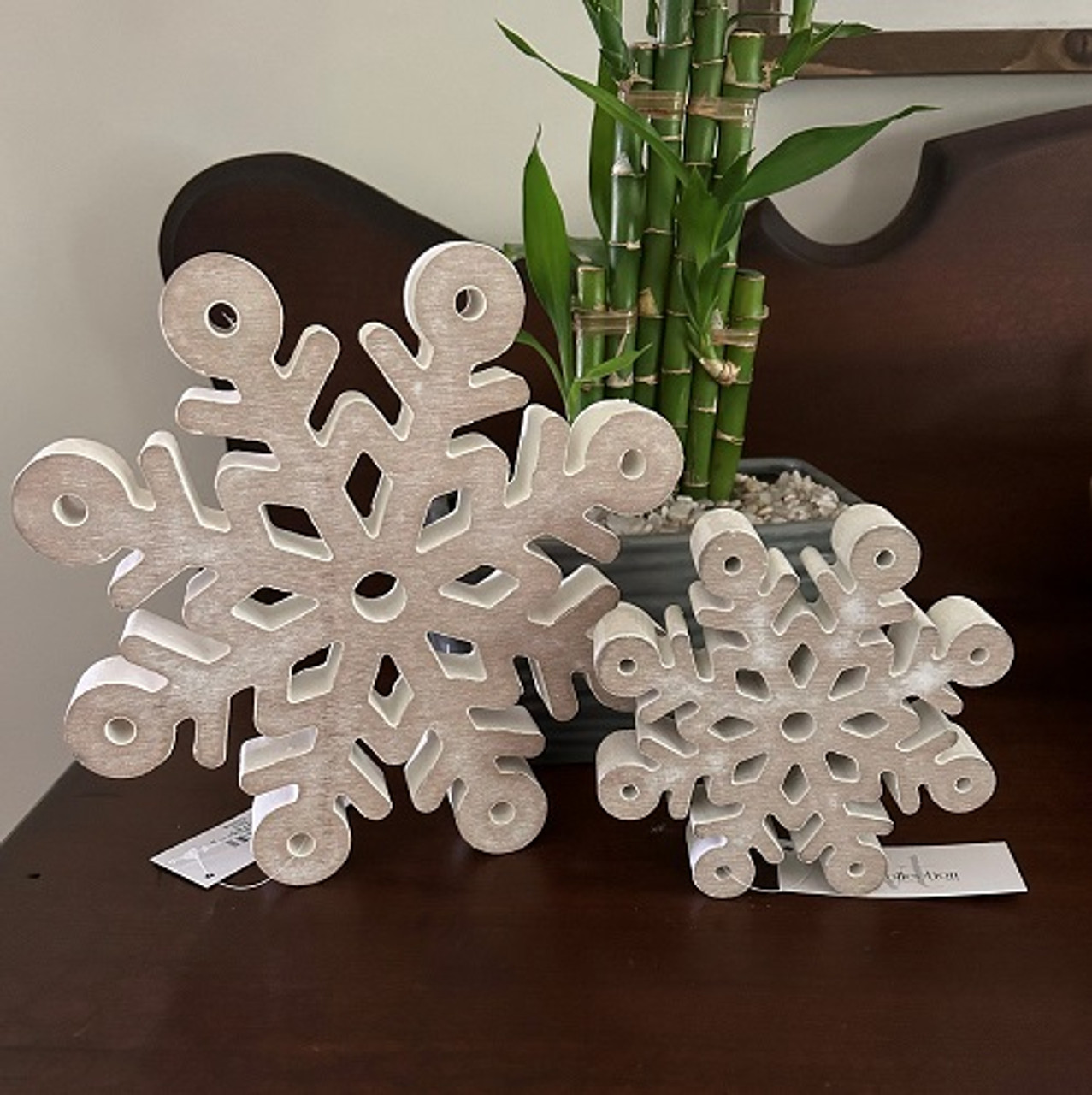 Distressed Chunky Wooden Snowflake Sitters, 3/Set