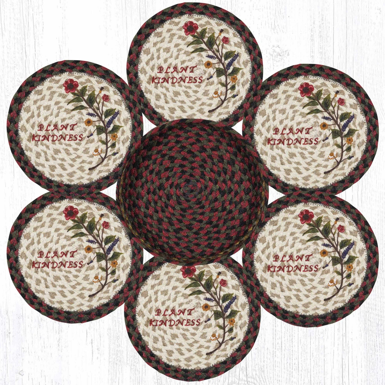 Braided Jute Trivet Set In A Basket - TNB-081 Plant Kindness