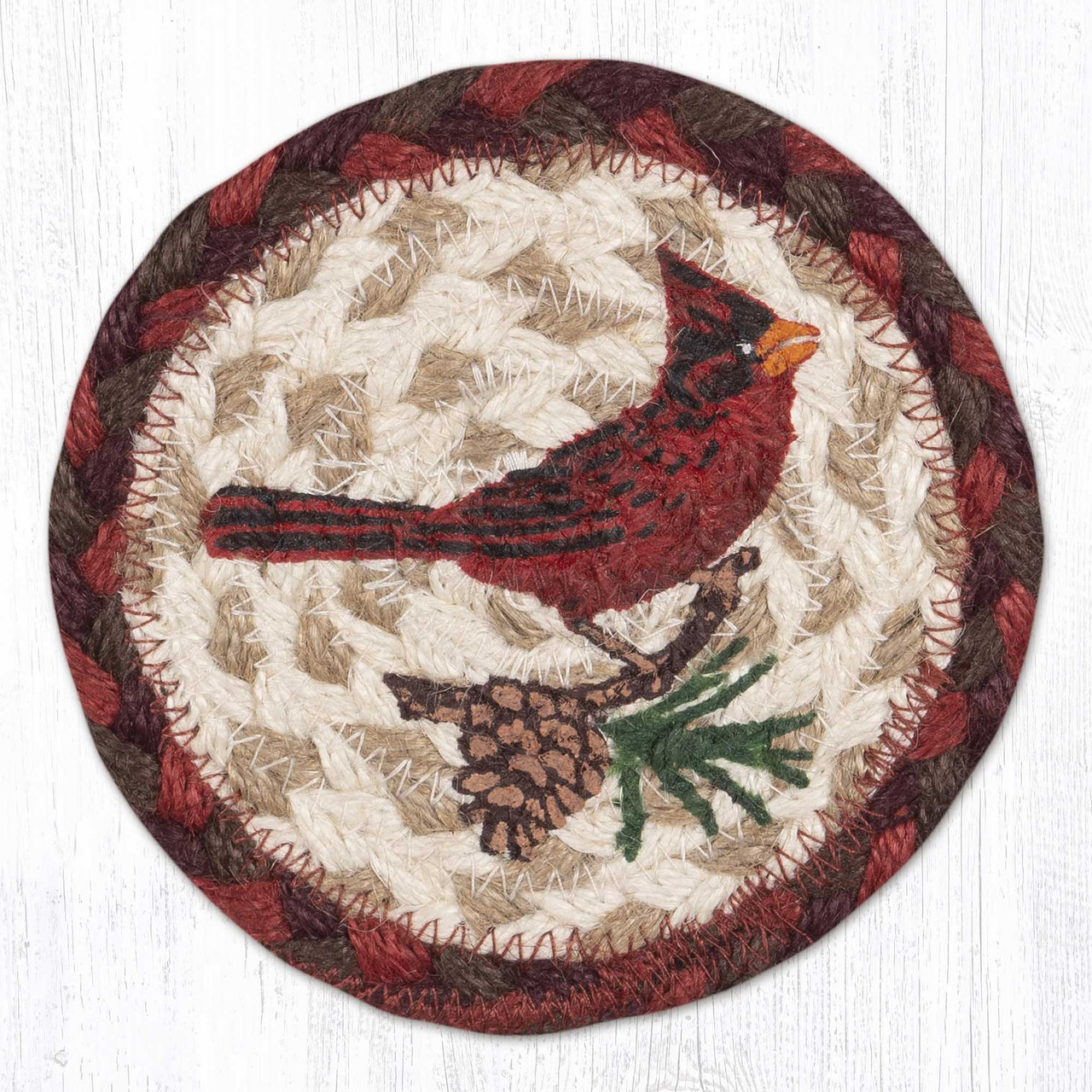 100% Jute Coasters - Cardinal Pinecone Braided Coaster - Earth Rugs