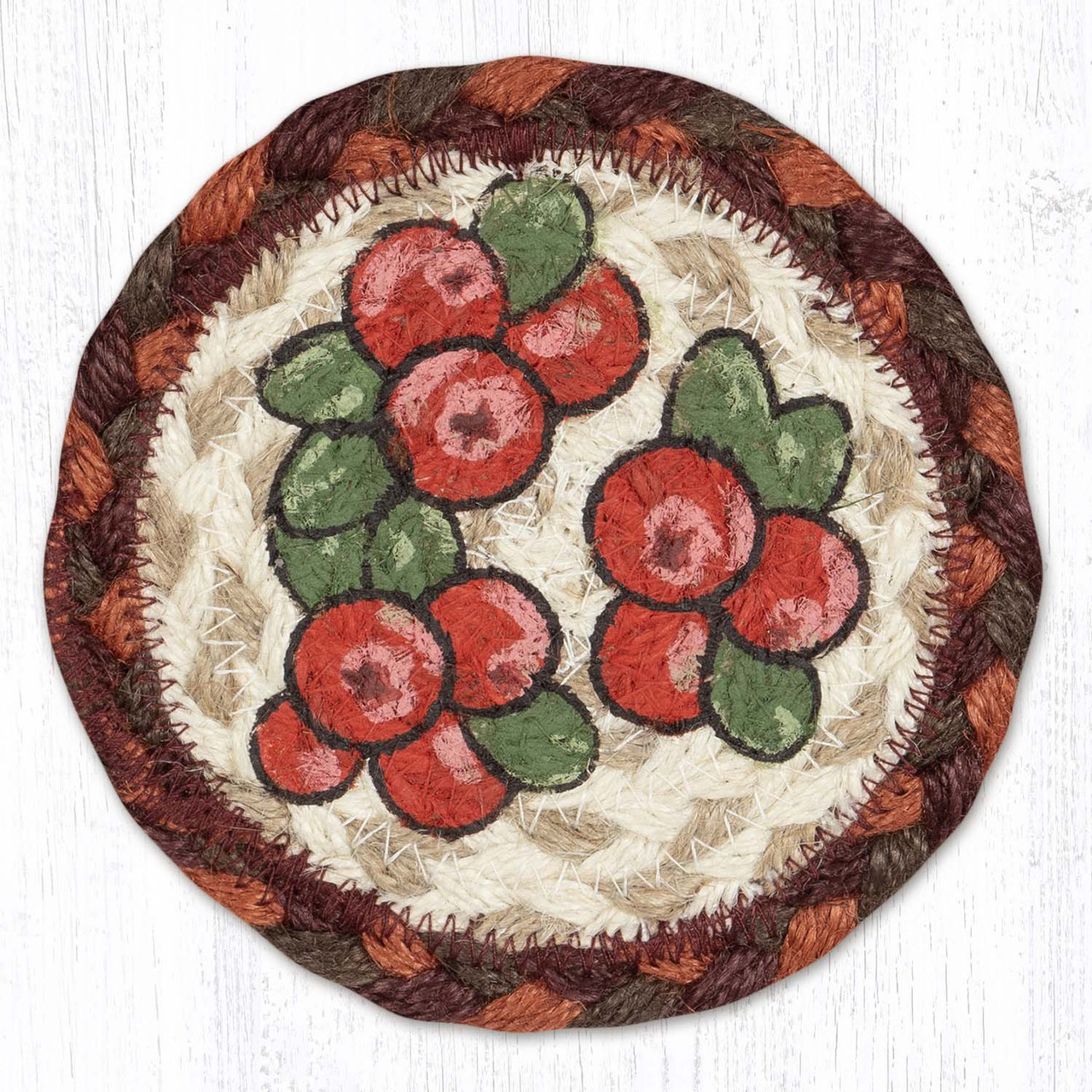 100% Jute Coasters - Holly Berries Braided Coaster - Earth Rugs