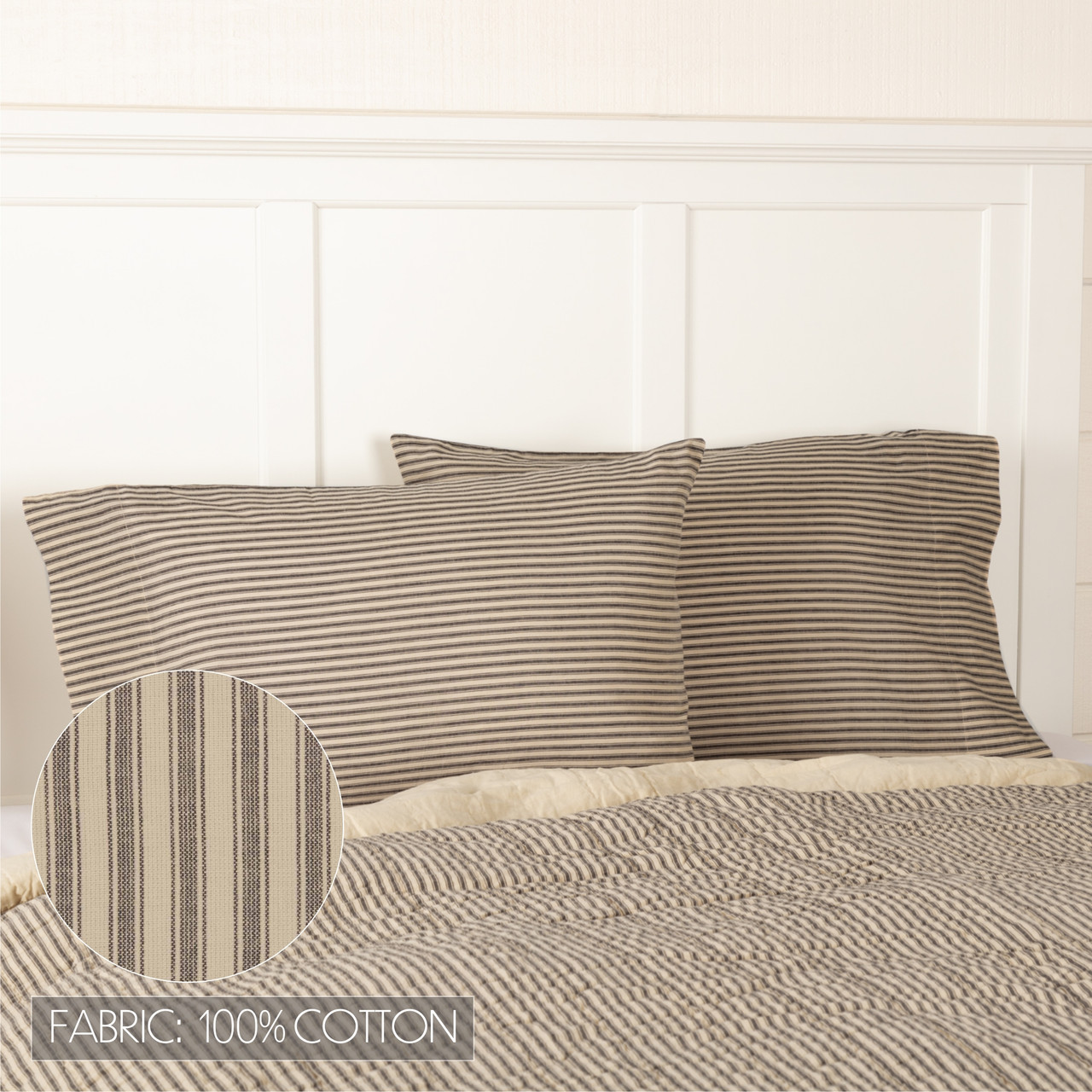 VHC Brands Sawyer Mill Ticking Stripe Pillowcase - Thumbnail 4