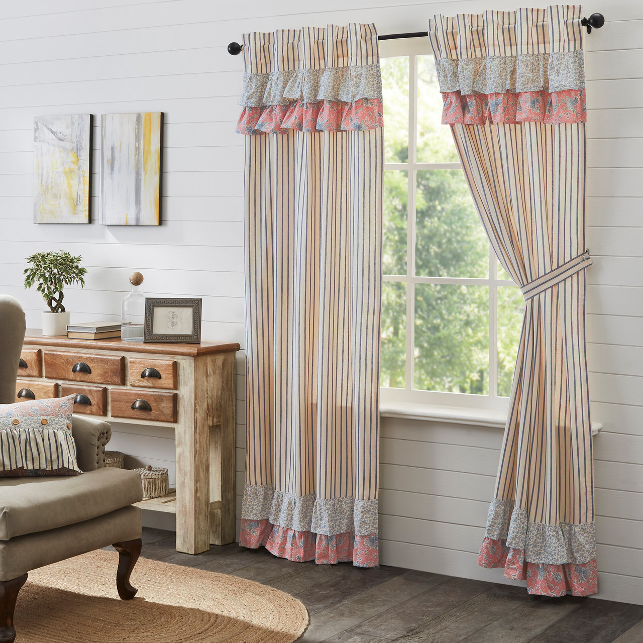 VHC Brands Kaila Ticking Ruffled Panel