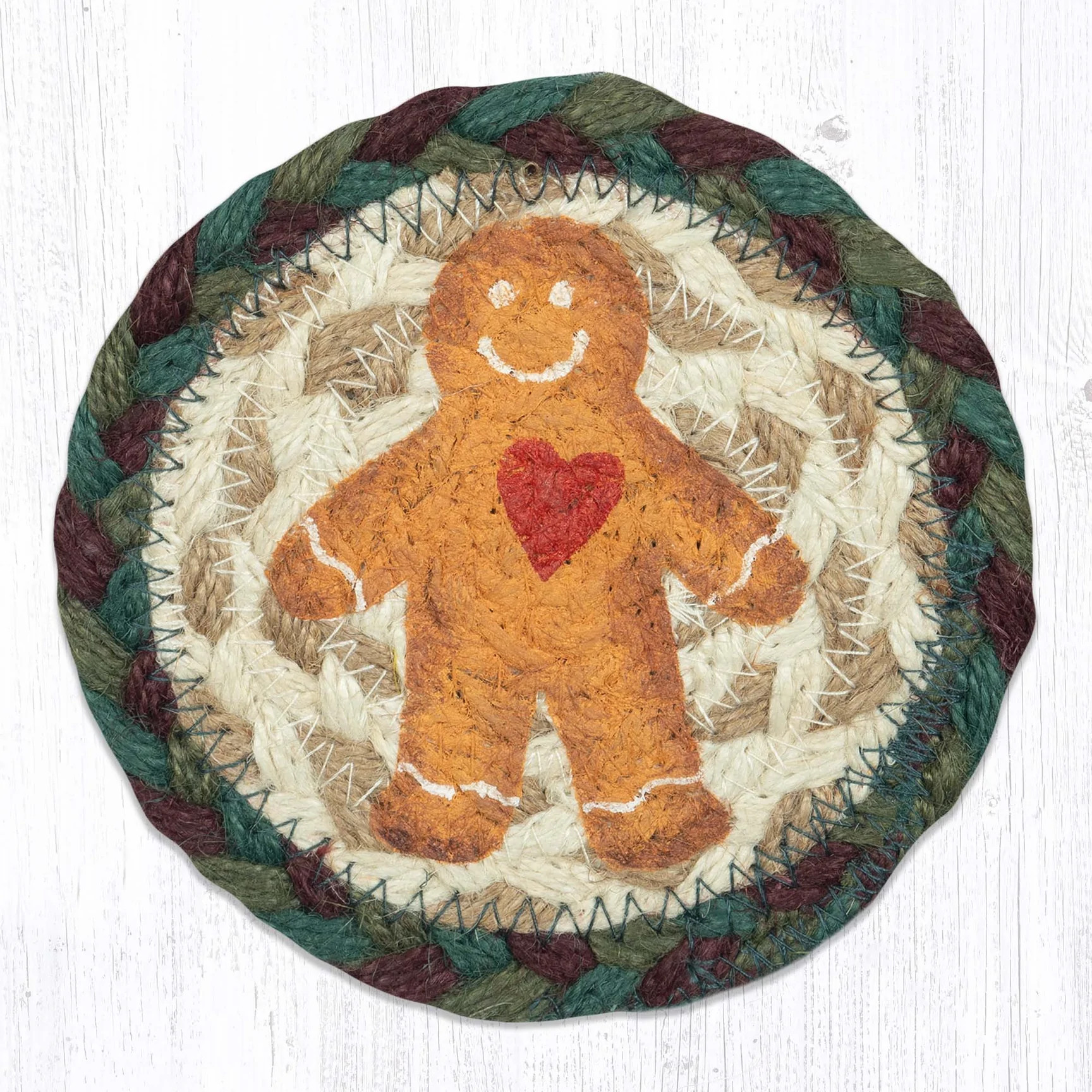 100% Jute Coasters - Gingerbread Man Braided Coaster - Earth Rugs