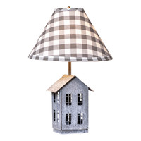 Irvin's Tinware House Lamp With Gray Check Shade Irvin's Tinware House Lamp With Gray Check Shade