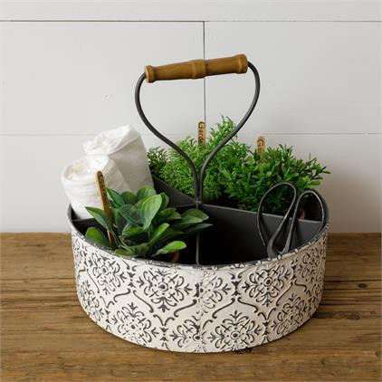 White Embossed Divided Round Container