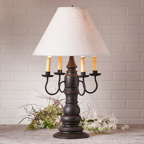  Irvin's Bradford Table Lamp Finished In Americana Black, Pictured With Optional 17" Linen Shade