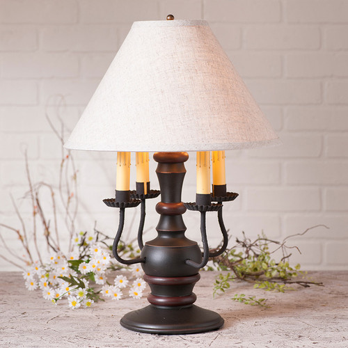 Irvin's Cedar Creek Lamp In Sturbridge Black With Red, Shown With Optional 15" Linen Shade