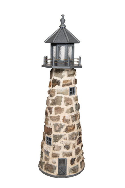 5 Foot Amish Made Stone Garden Lighthouse With Poly Top in Gray