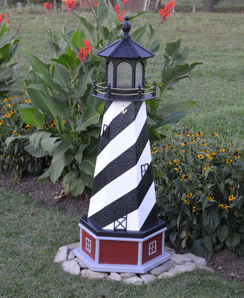 Amish Made Wood Garden Lighthouse - Cape Hatteras - Shown In 4 Foot Model With Base and Standard Electric Lighting