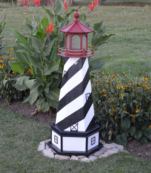 Amish Made Wood Garden Lighthouse - St. Augustine - Shown In 4 Foot Model With Base and Standard Electric Lighting