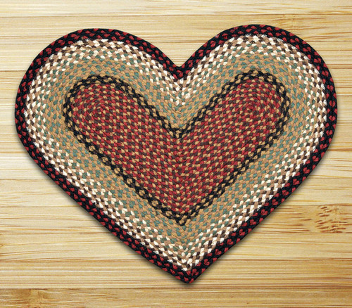 Earth Rugs™ heart braided jute rug in pictured in: Burgundy/Mustard - C-19