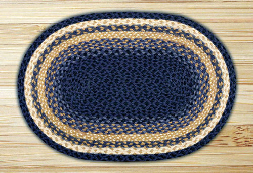 Earth Rugsâ„¢ oval braided jute rug in pictured in: Light & Dark Blue/Mustard - C-79