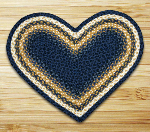 Earth Rugsâ„¢ heart braided jute rug in pictured in: Light & Dark Blue/Mustard - C-79