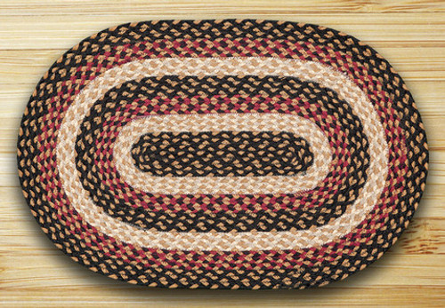 Earth Rugsâ„¢ oval braided jute rug in pictured in: Burgundy/Black/Dijon - C-774