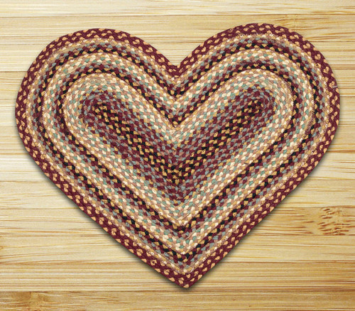Earth Rugs™ heart braided jute rug in pictured in: Burgundy/Gray/Cream - C-357