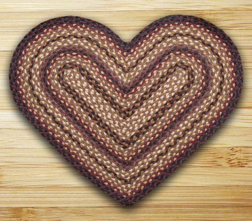 Earth Rugsâ„¢ heart braided jute rug in pictured in: Black Cherry, Chocolate, Cream - C-371