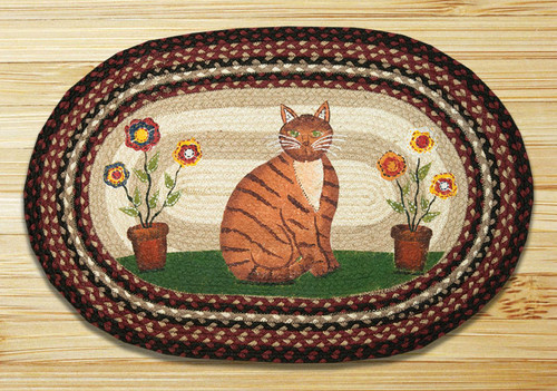 Earth Rugsâ„¢ Oval Patch Rug - Folk Art Cat - OP-344