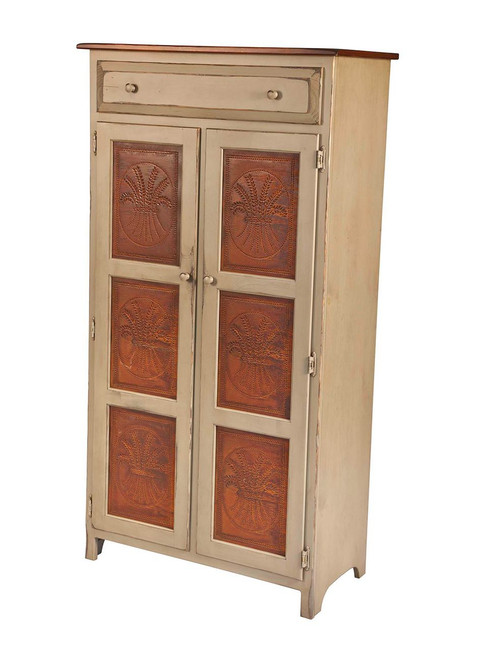 Amish Handcrafted 5 Foot Pie Safe by Vintage Creations By Sam - Finished In Antique 2-Tone Finish, Taupe With Heritage Stain