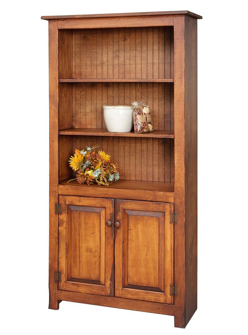Amish Handcrafted 6 Foot Bookcase With Bottom Doors by Vintage Creations By Sam - Finished In Antique Finish, With Heritage Stain