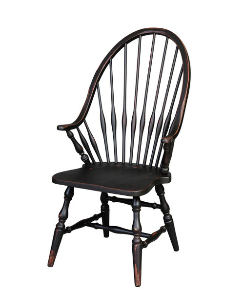 Amish Handcrafted Windsor Arm Chair by Vintage Creations By Sam - Finished In Antique Finish, Black 