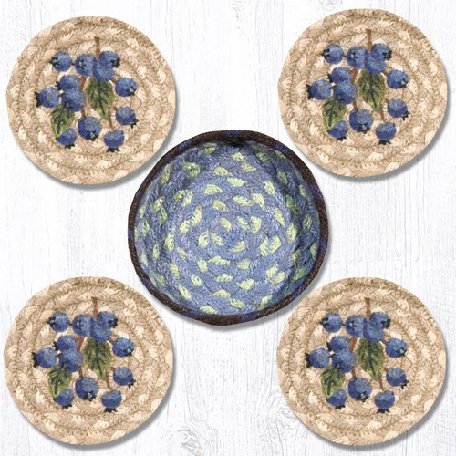 Earth Rugsâ„¢ braided coasters In a basket set: Blueberry - CNB-312