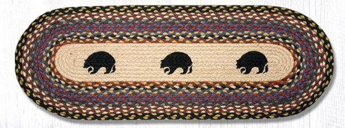 Earth Rugsâ„¢ Braided Jute Oval Table Runner: Black Bears 043BB