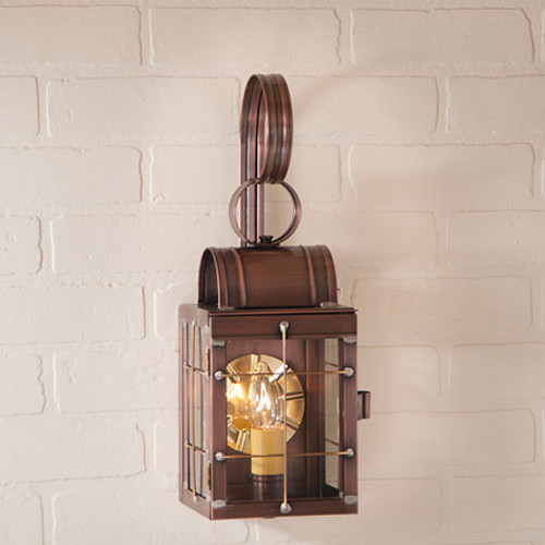 Irvin's Tinware Single Wall Outdoor Lantern With Cross Bars Finished In Antique Copper