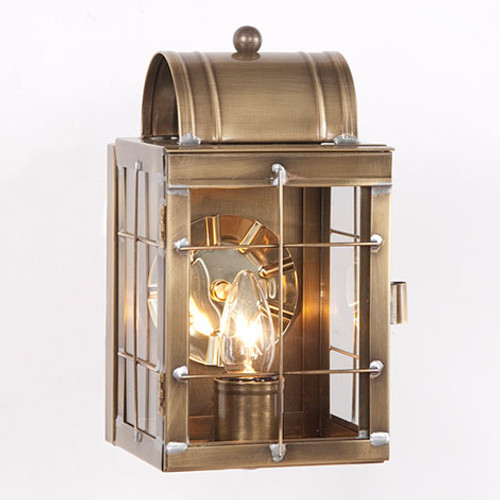 Irvin's Tinware Small Wall Outdoor Lantern Finished In Weathered Brass