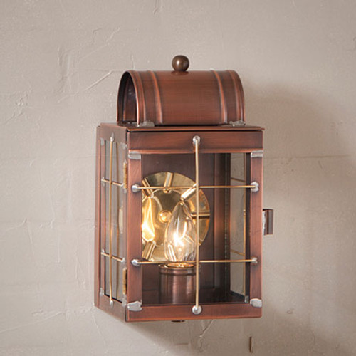 Irvin's Tinware Small Wall Outdoor Lantern Finished In Antique Copper