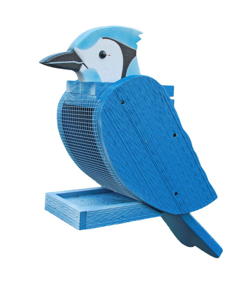 Amish handcrafted wooden bird feeder - Blue Jay