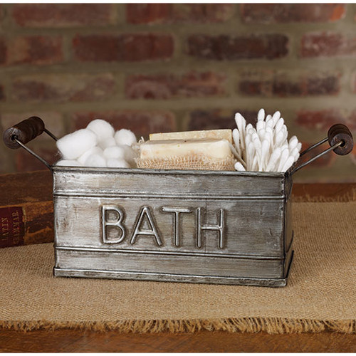 Aged tin box with handles bath holder