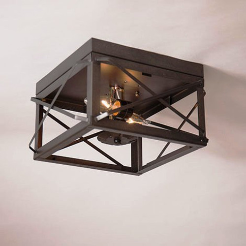 Irvin's Double Ceiling Light With Folded Bars Finished In Country Tin