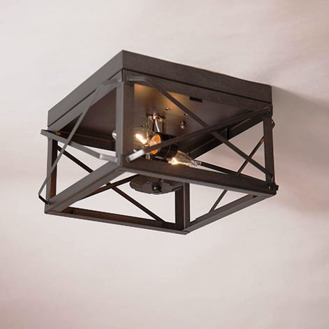 Irvin's Double Ceiling Light With Folded Bars Finished In Country Tin