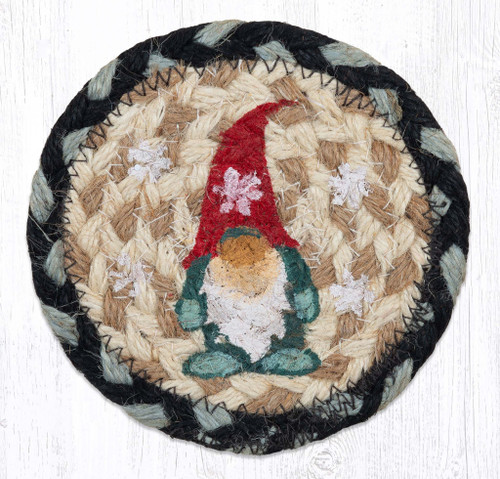 Braided Jute Coaster 5 Inch Round - Winter Gnome