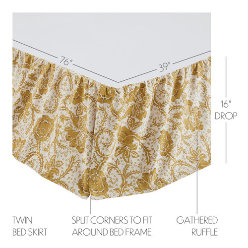 Dorset Gold Floral Twin Bed Skirt 