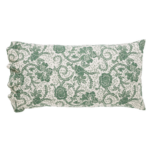 Dorset Green Floral Ruffled Standard Pillow Case 