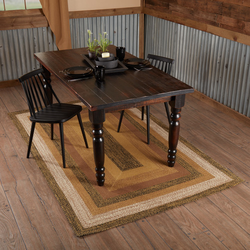 VHC Brands Kettle Grove jute braided rug, rectangle, 60x96, pictured in dining room.