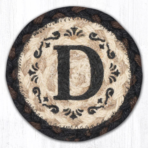 Round Hand Stenciled Coaster with D Monogram Design 