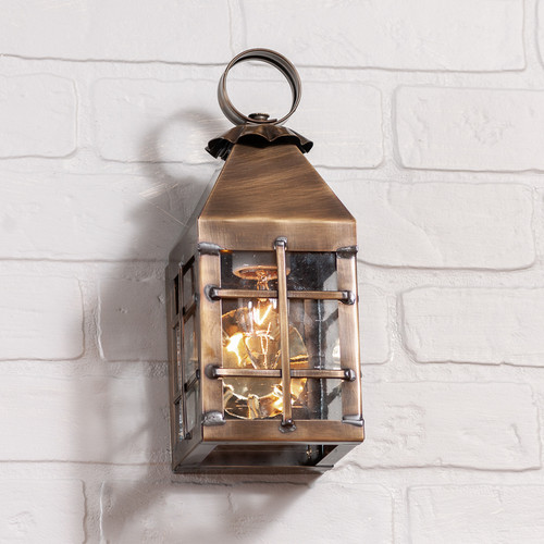 Irvin's Tinware Small Barn Outdoor Wall Light in Solid Weathered  Brass 