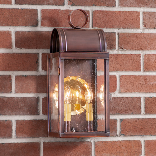 Irvin's Tinware Town Lattice Outdoor Wall Light in Solid Antique Copper - 2 Light