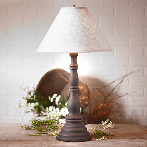 Irvin's Davenport Lamp In Hartford Black, Shown With Optional 15" Ivory Linen Shade