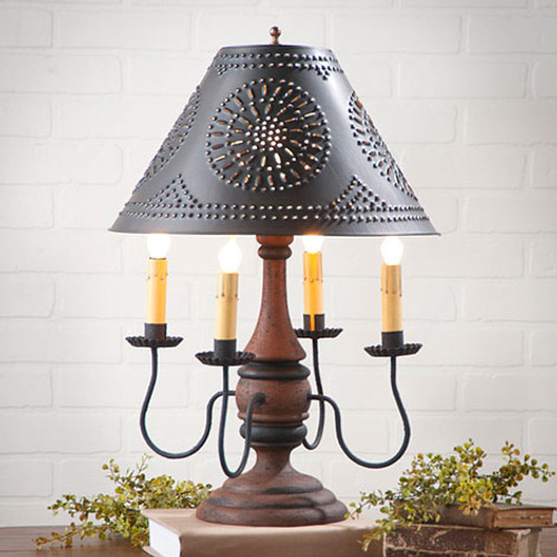 Irvin's Jamestown Lamp In Hartford Pumpkin, Shown With Optional 15" Chisel Design Textured Black Shade