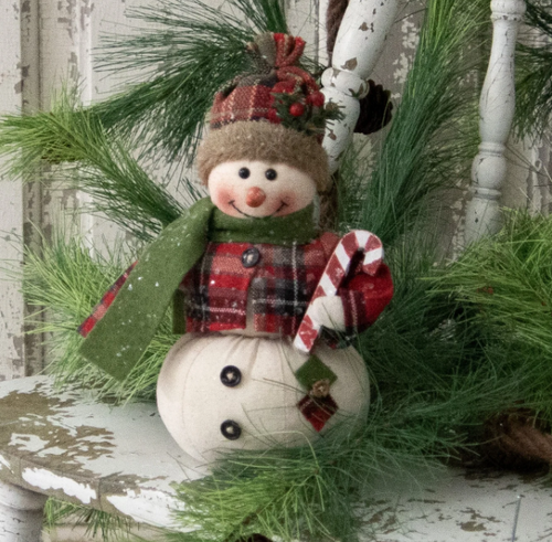 Mini Glittered Snowman Holding Candy Cane